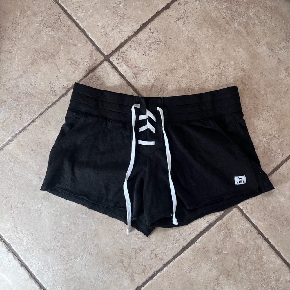 PINK Victoria's Secret Black Lace-Up Athletic Shorts